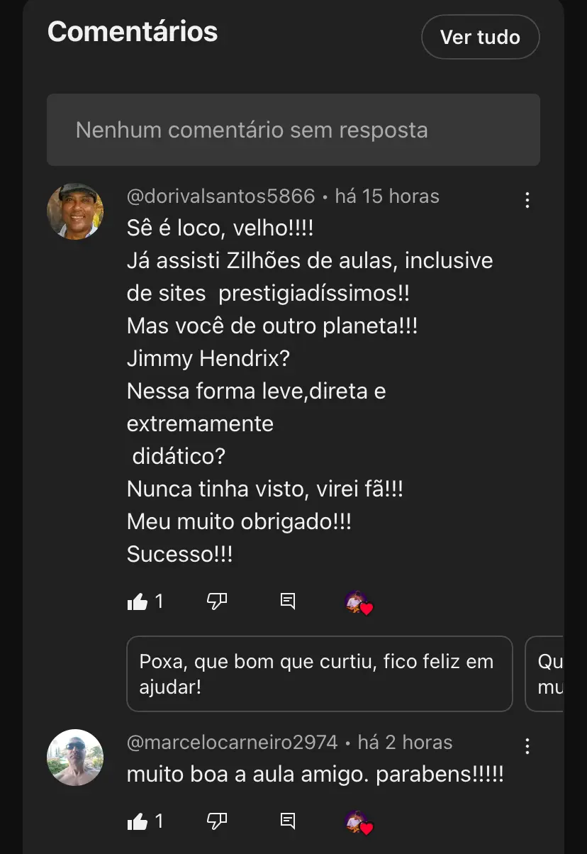 Comentários reais elogiando a didática das aulas